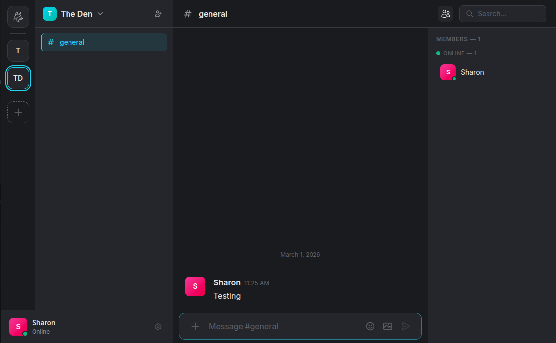 Renwer app interface showing text channels and voice chat